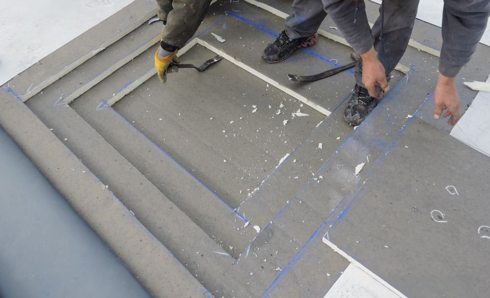 Grayco ruler measuring hail damage on roof