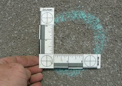 Crack In SPF Roofing Circles With Light Blue And Measured